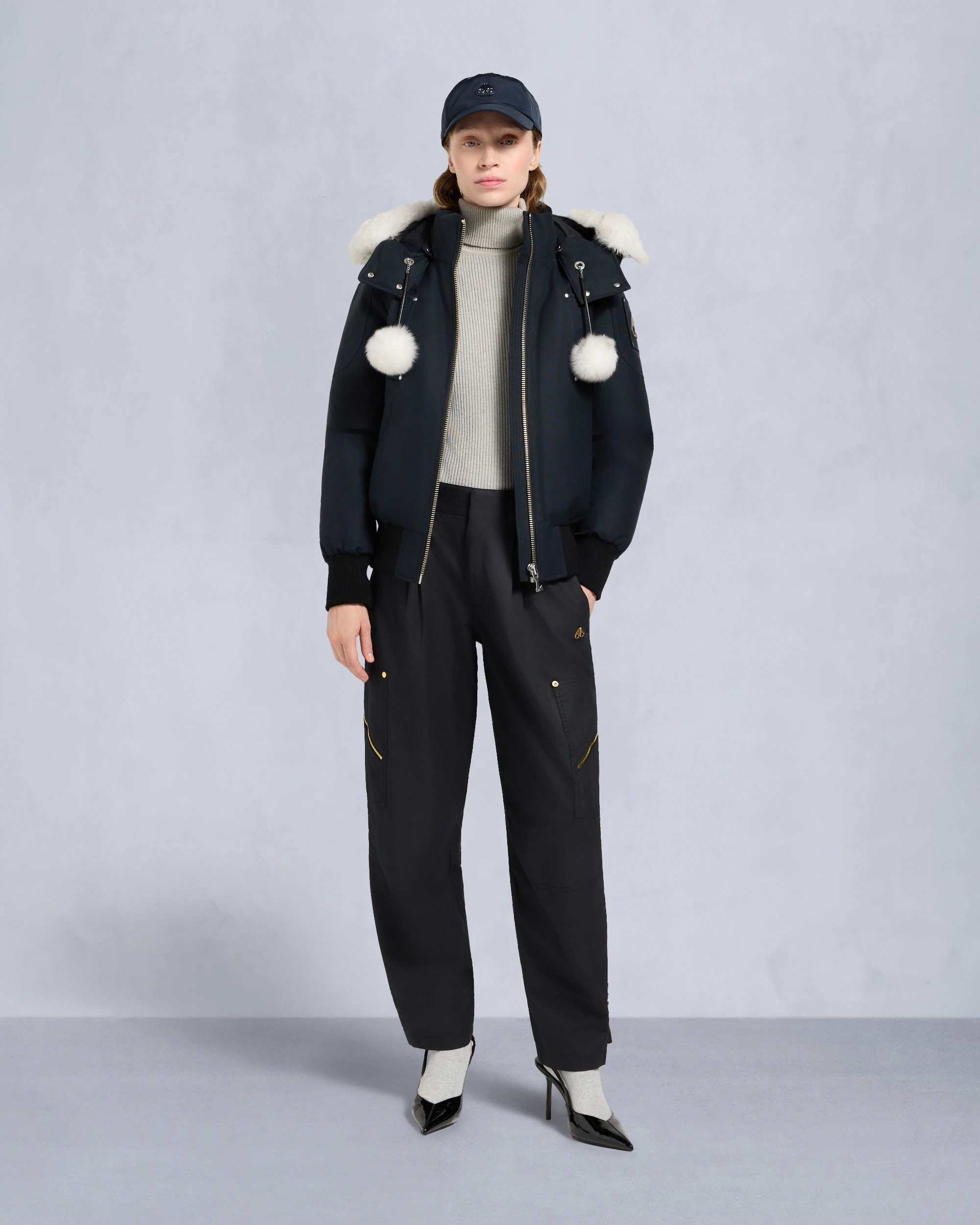 ORIGINAL Debbie Shearling Trim Bomber Jacket Navy-Natural