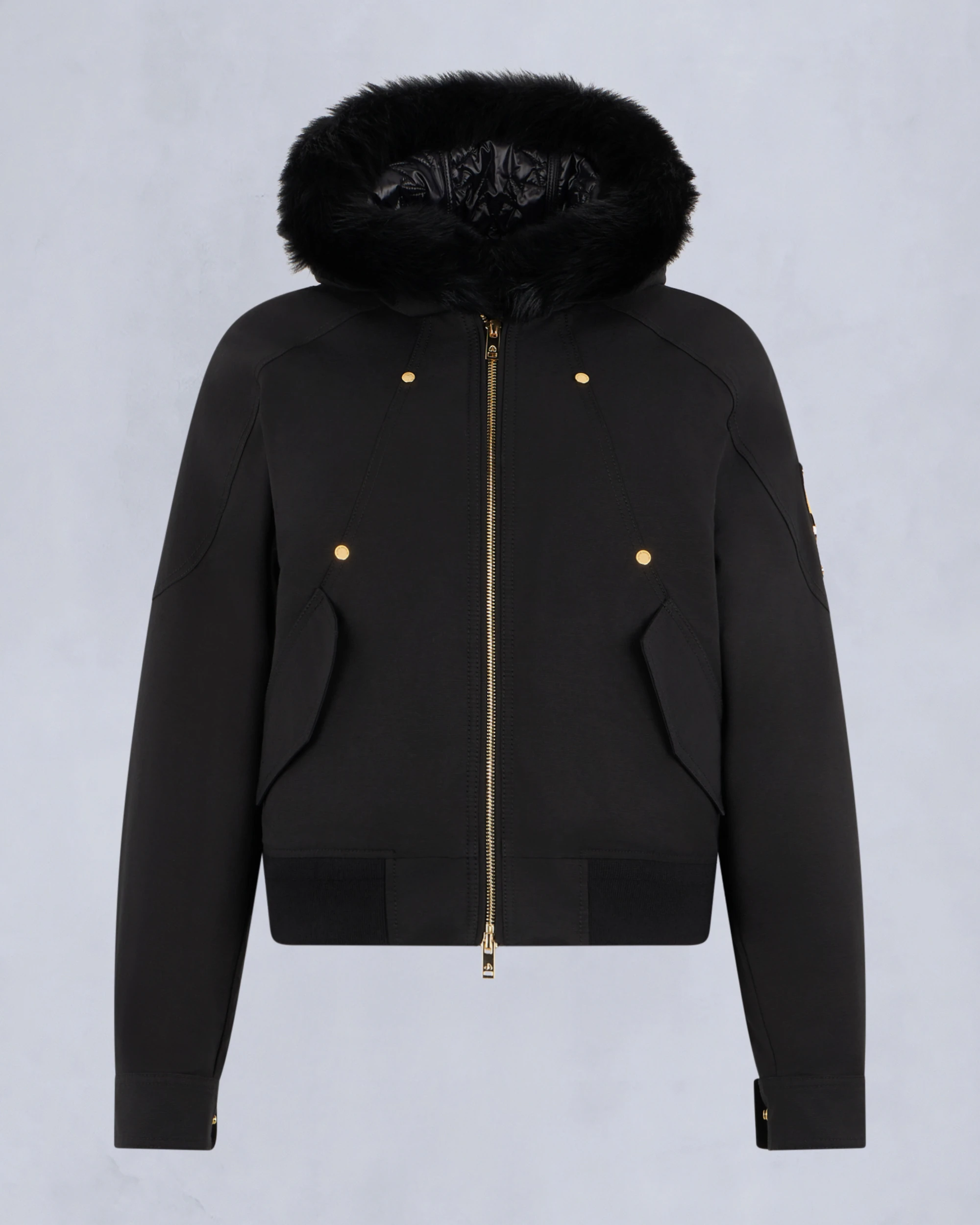 GOLD SERIES Logan Shearling Trim Bomber Jacket Black-Black
