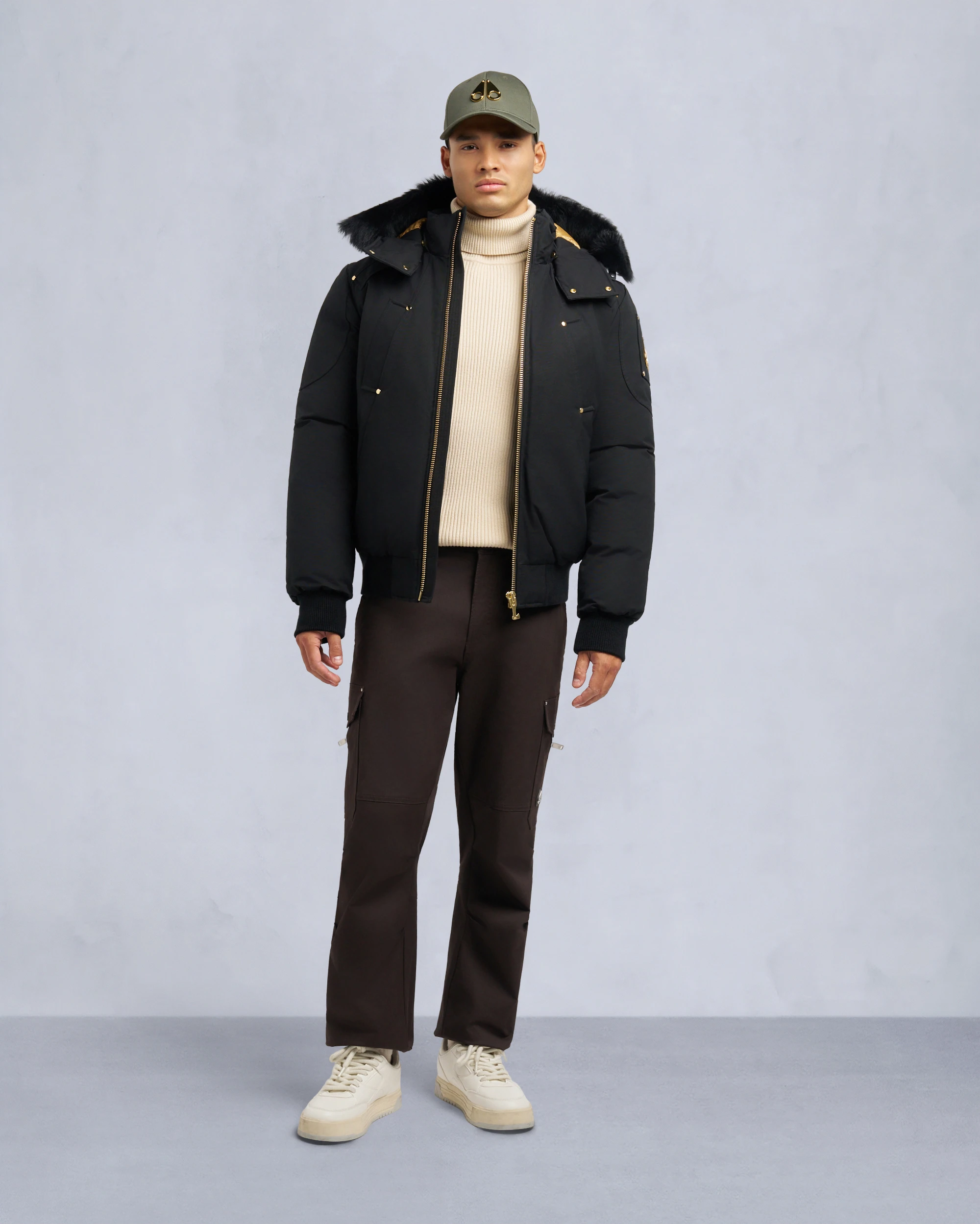GOLD SERIES ORIGINAL Shearling Trim Ballistic Bomber Black-Black