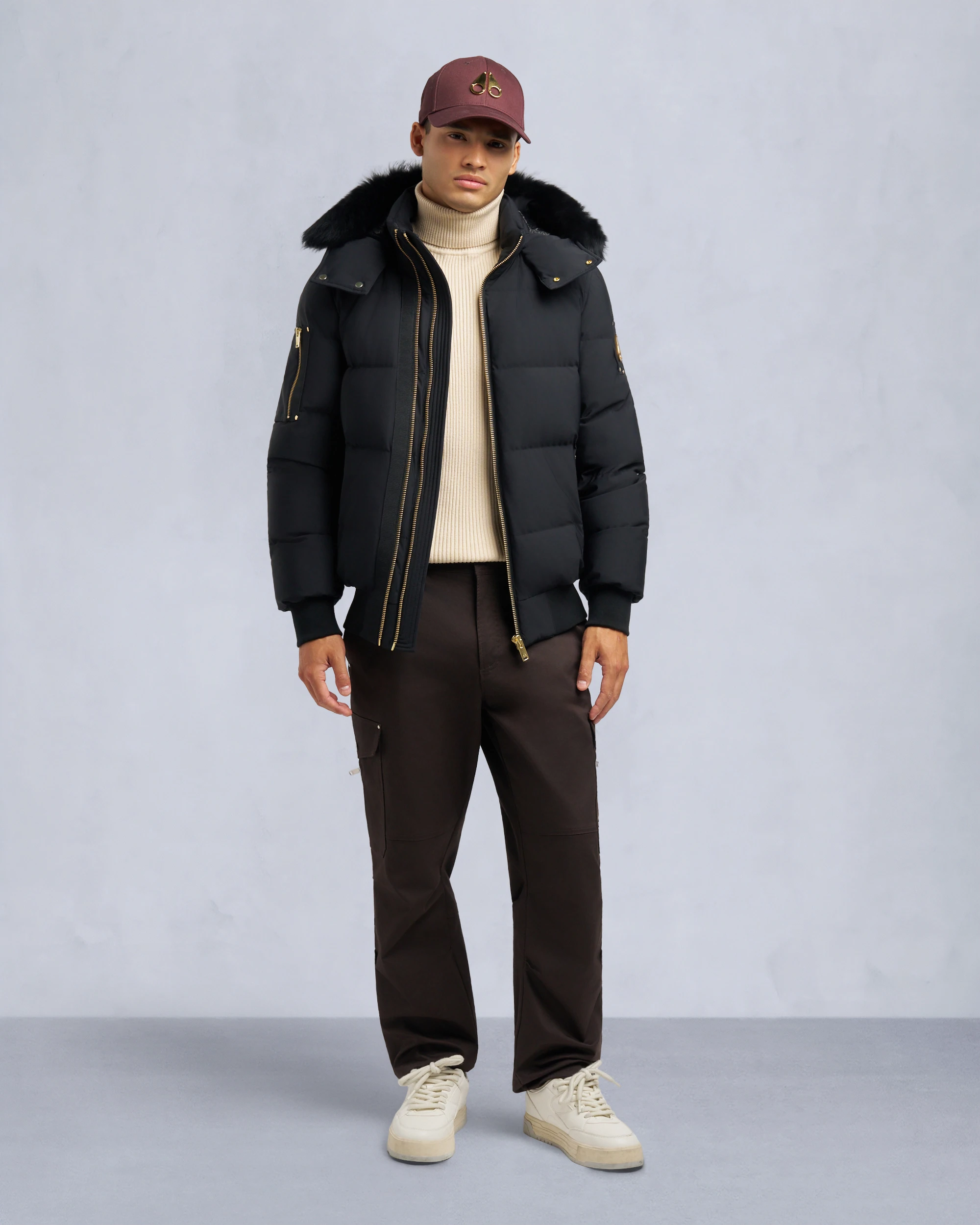 GOLD SERIES NYLUXE STAGG Shearling Trim Bomber Black-Black